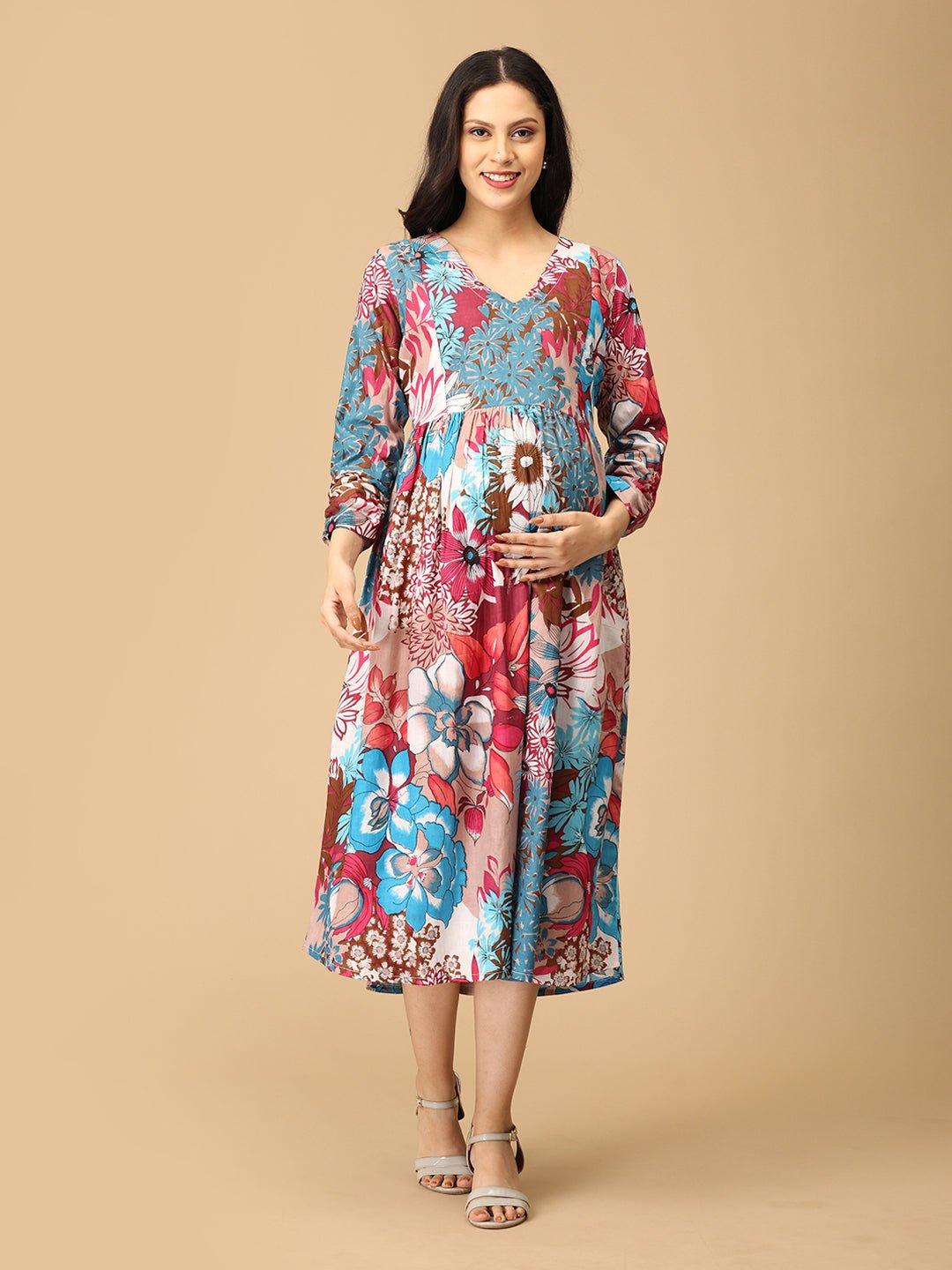 Color Carousel Maternity and Nursing Dress - DRS - SK - CLCRO - S