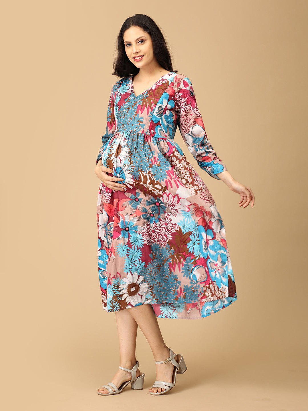 Color Carousel Maternity and Nursing Dress - DRS - SK - CLCRO - S