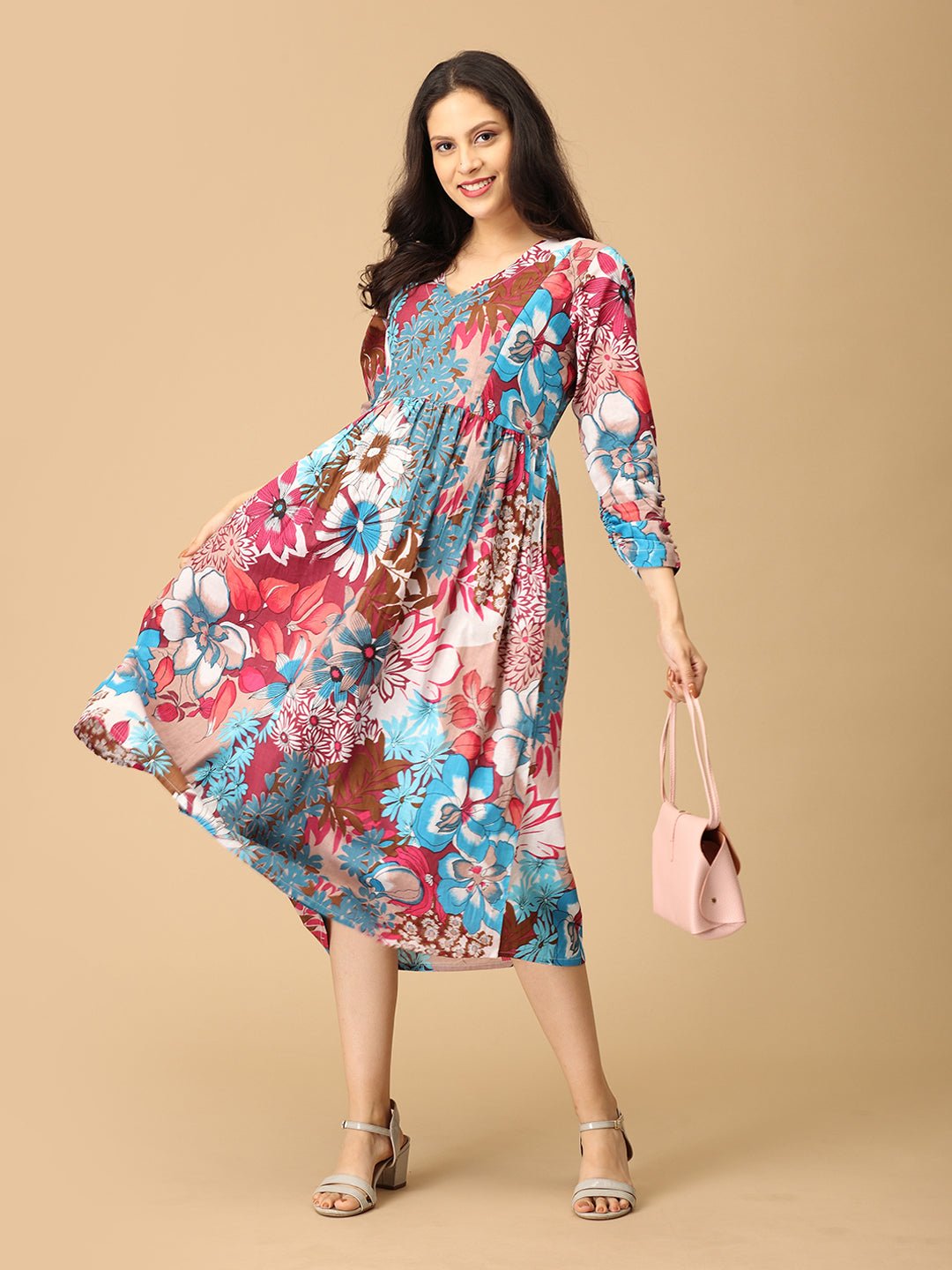 Color Carousel Maternity and Nursing Dress - DRS - SK - CLCRO - S