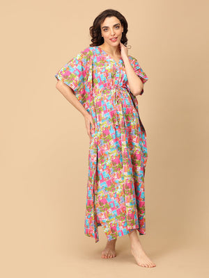 Color Crush Maternity and Nursing Kaftan Nighty - NW - SK - CLRSH - S