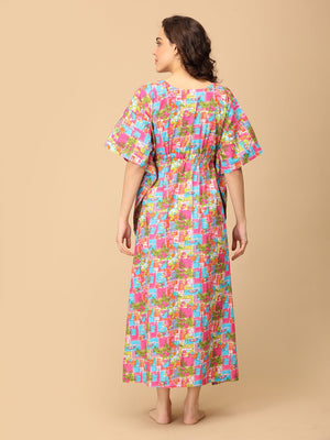 Color Crush Maternity and Nursing Kaftan Nighty - NW - SK - CLRSH - S