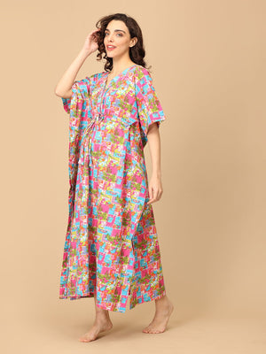 Color Crush Maternity and Nursing Kaftan Nighty - NW - SK - CLRSH - S
