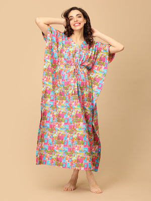 Color Crush Maternity and Nursing Kaftan Nighty - NW - SK - CLRSH - S