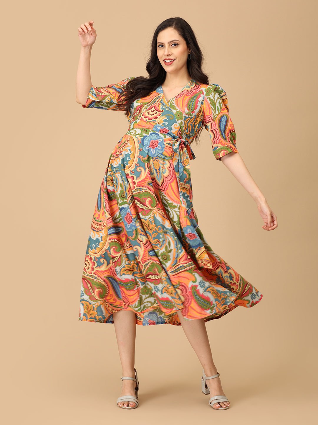 Color Drip Maternity and Nursing Wrap Dress - DRS - SK - CLRDP - S