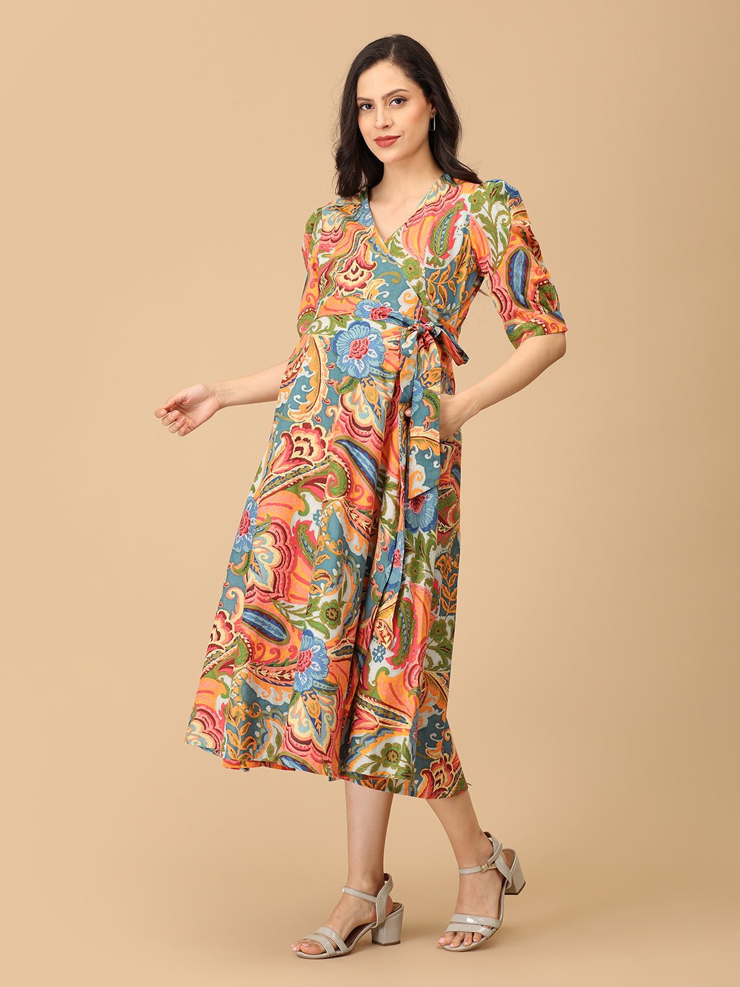 Color Drip Maternity and Nursing Wrap Dress - DRS - SK - CLRDP - S