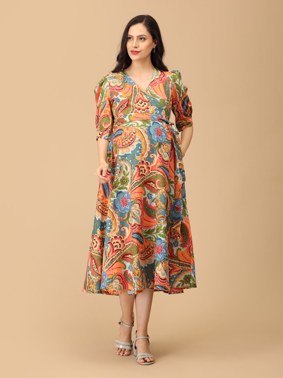 Color Drip Maternity and Nursing Wrap Dress - DRS - SK - CLRDP - S