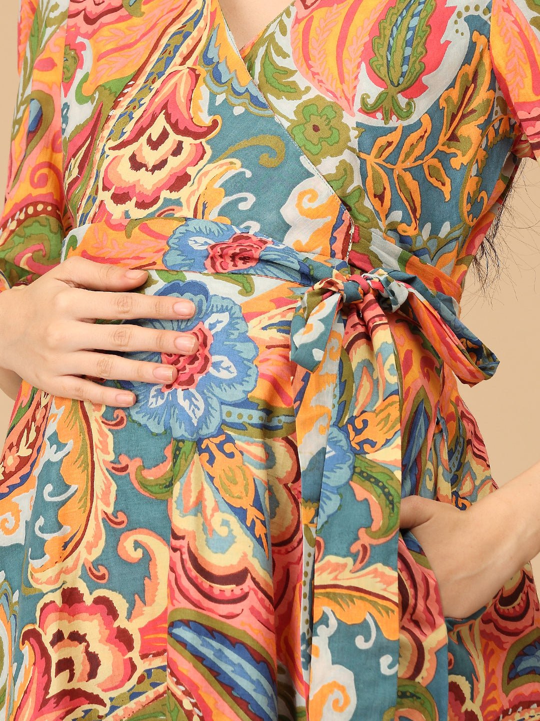 Color Drip Maternity and Nursing Wrap Dress - DRS - SK - CLRDP - S