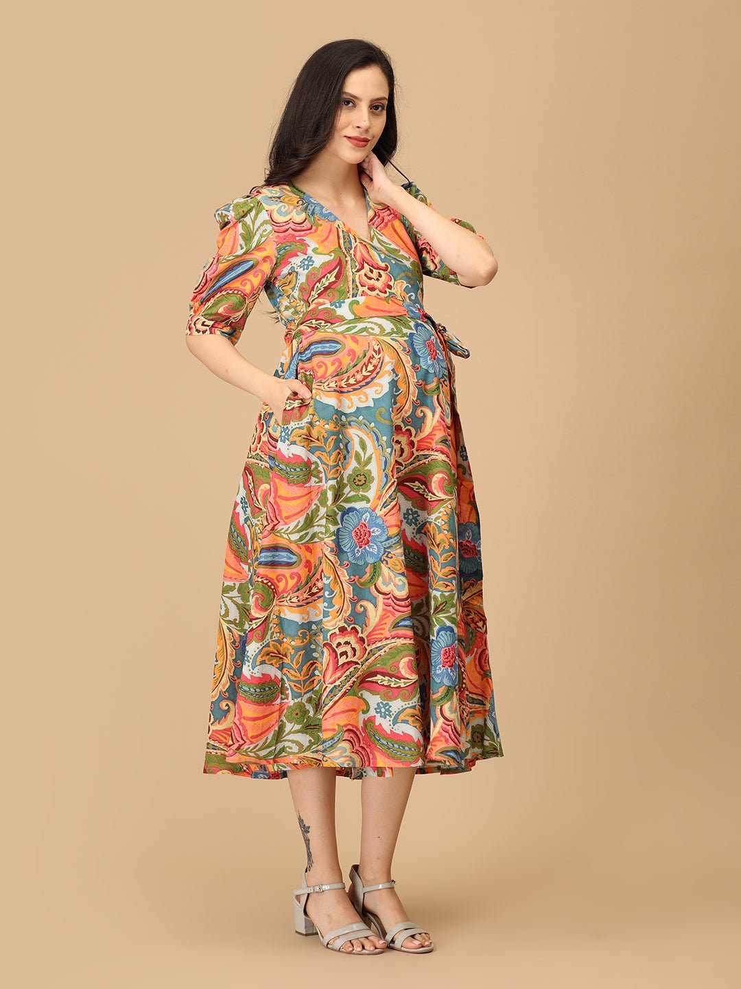 Color Drip Maternity and Nursing Wrap Dress - DRS - SK - CLRDP - S