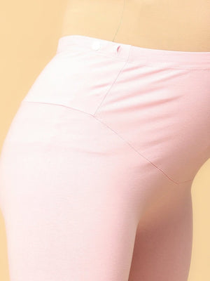 Side view of pink coloured high waisted mama boyshorts from the mom store showing adjustable bands