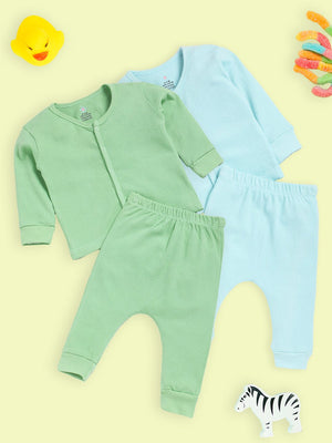 Combo of 2 Pastel Blue & Green Coloured Infant Top and Bottom Set from the mom store