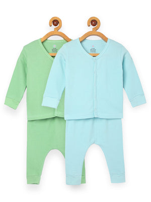 Combo of 2 Pastel Blue & Green Coloured Infant Top and Bottom Set from the mom store