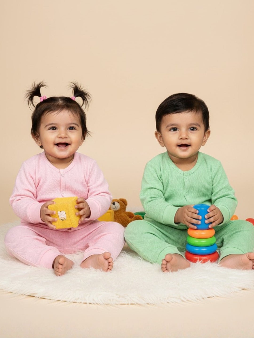 Combo of 2 Infant Sets: Pastel Pink & Green Infant Set - Preemie Infant Set