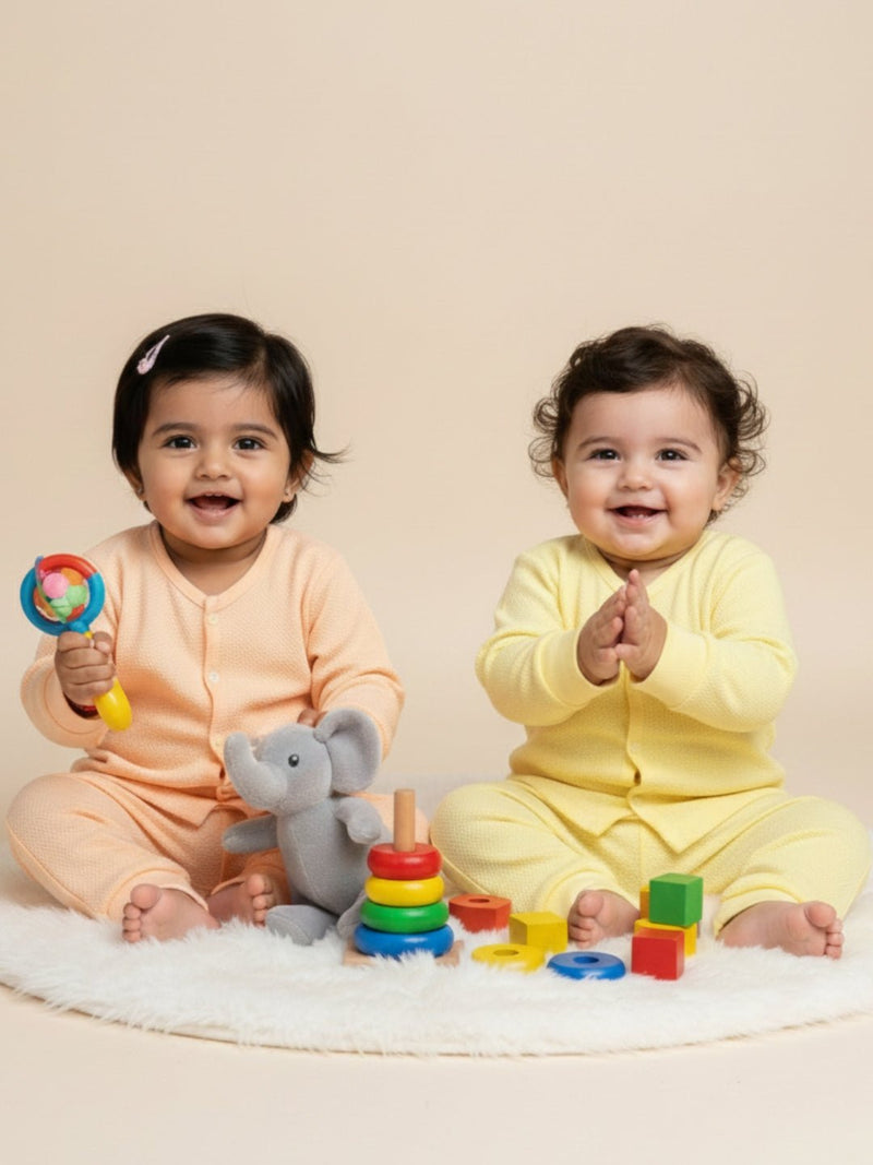 Combo of 2 Infant Sets: Pastel Yellow & Pastel Orange Infant Set