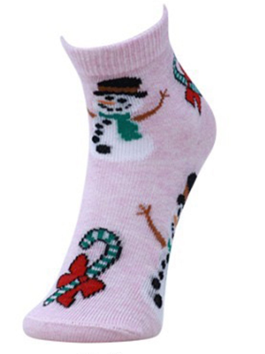 Combo Of 2 Kids Ankle Length Socks:Dear Santa-Pink, Ecru - SOC2-AF-DREC-6-12