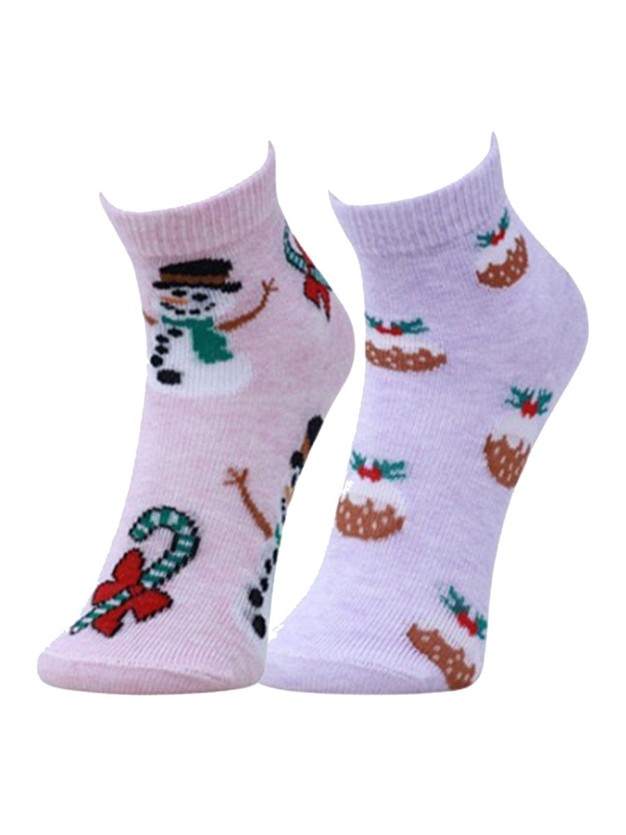 Combo Of 2 Kids Ankle Length Socks:Dear Santa-Pink, Lavender - SOC2-AF-DPLV-6-12