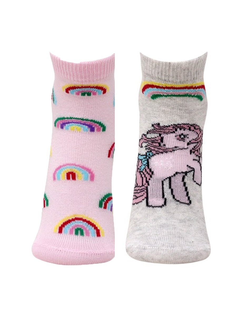 Combo Of 2 Kids Ankle Length Socks:Magic World-Grey, Pink - SOC2-AF-MGGP-6-12