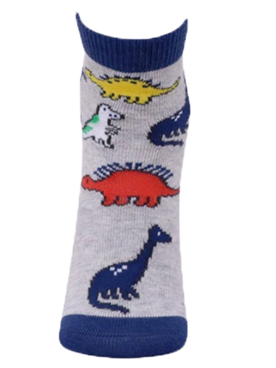 Combo Of 2 Kids Ankle Length Socks:My Dino:Olive, Grey - SOC2-AF-MDOG-6-12