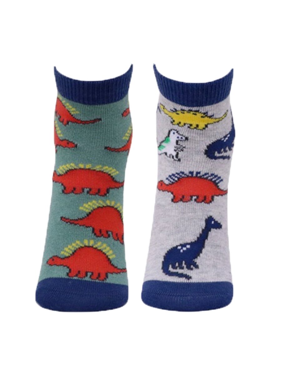 Combo Of 2 Kids Ankle Length Socks:My Dino:Olive, Grey - SOC2-AF-MDOG-6-12