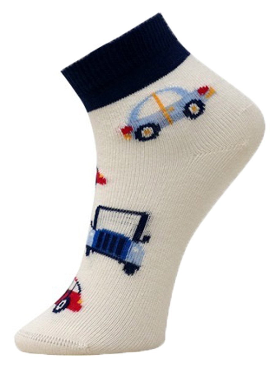 Combo Of 2 Kids Ankle Length Socks:Rider:Creme, Red - SOC2-AF-RDCR-6-12