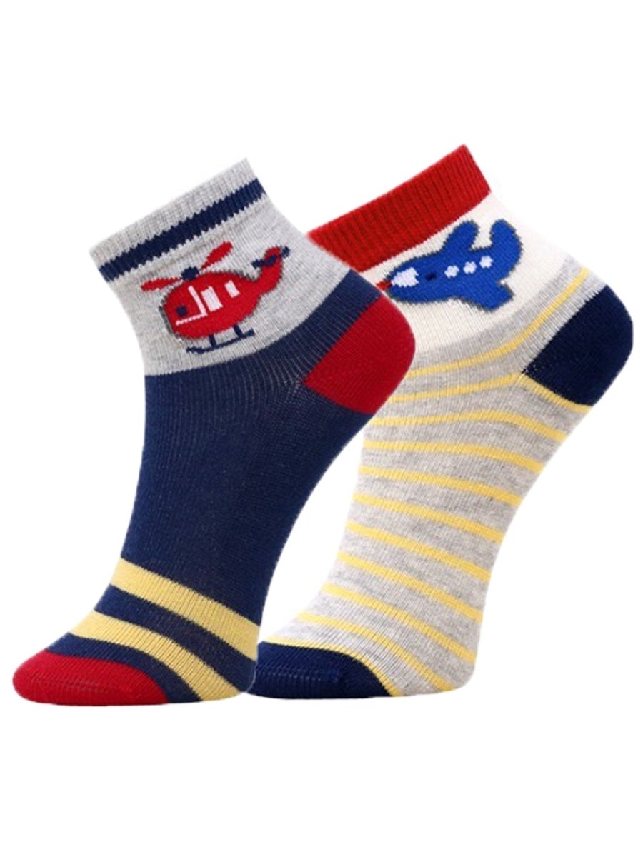 Combo Of 2 Kids Ankle Length Socks:Rider:Grey, Navy - SOC2-AF-RDGN-6-12