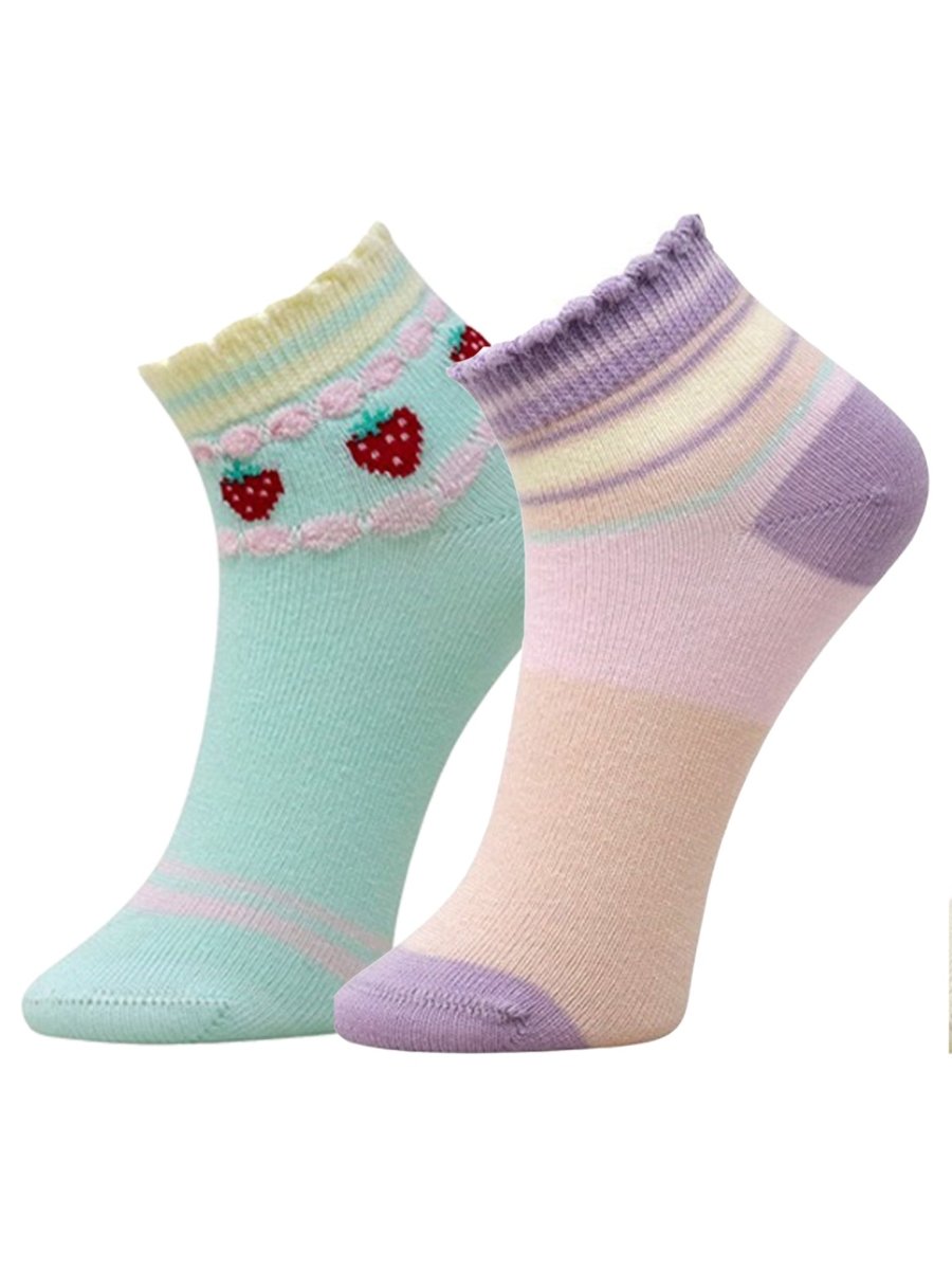 Combo Of 2 Kids Ankle Length Socks:Sweet Berry: Mint, Peach - SOC2-AF-SMP-6-12