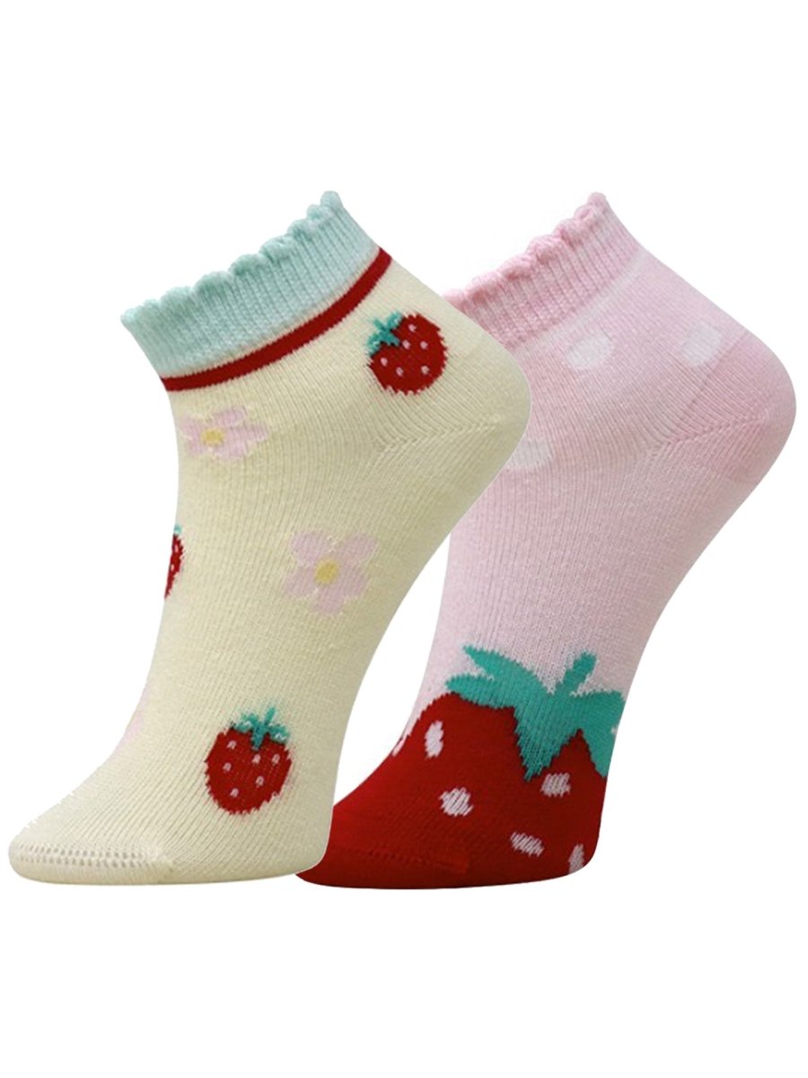 Combo Of 2 Kids Ankle Length Socks:Sweet Berry:Lemon,Pink - SOC2-AF-SLP-6-12