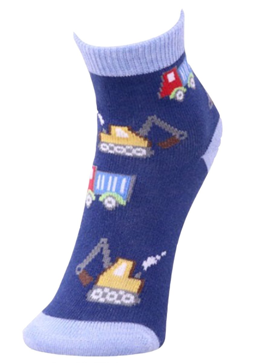 Combo Of 2 Kids Ankle Length Socks:Truck Time: Black, Navy - SOC2-AF-TRTBN-6-12