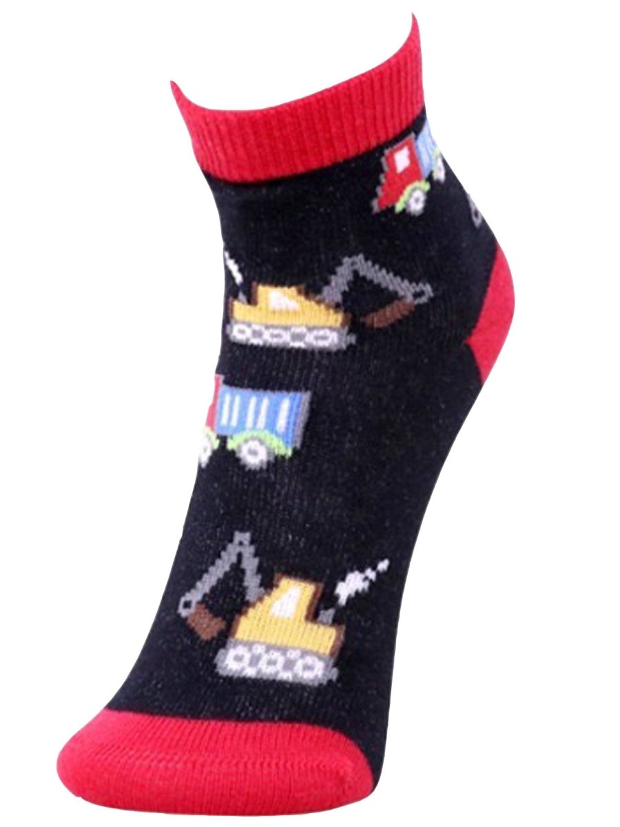 Combo Of 2 Kids Ankle Length Socks:Truck Time: Black, Navy - SOC2-AF-TRTBN-6-12
