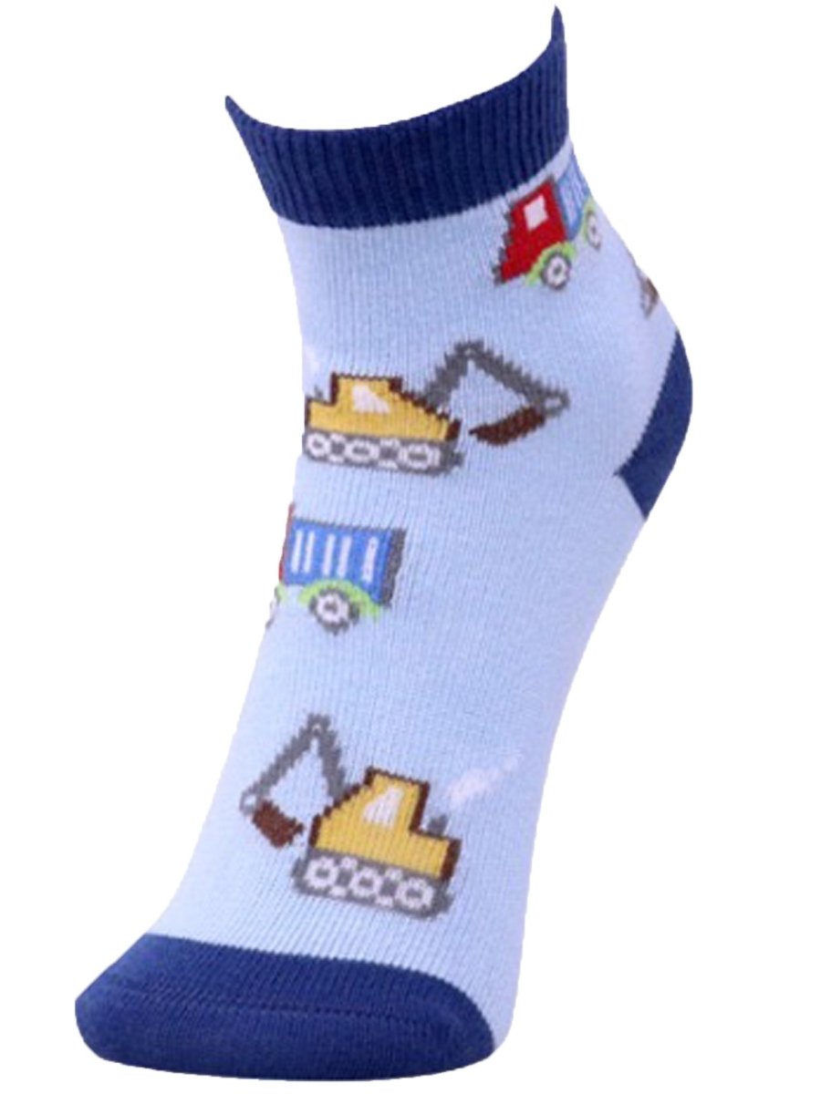 Combo Of 2 Kids Ankle Length Socks:Truck Time: Blue, Black - SOC2-AF-TRTBBK-6-12