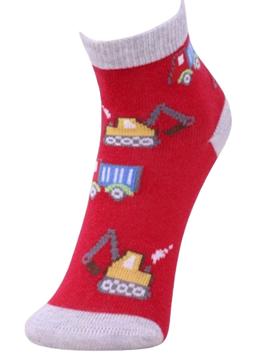 Combo Of 2 Kids Ankle Length Socks:Truck Time: Grey, Red - SOC2-AF-TRTGR-6-12