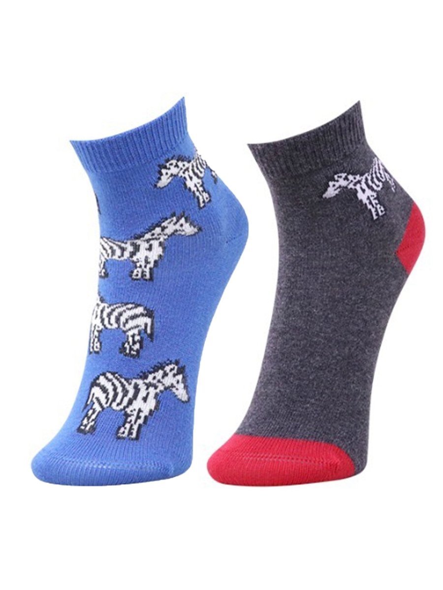 Combo Of 2 Kids Ankle Length Socks:Zebra:Ash, Blue - SOC2-AF-ZBAB-6-12