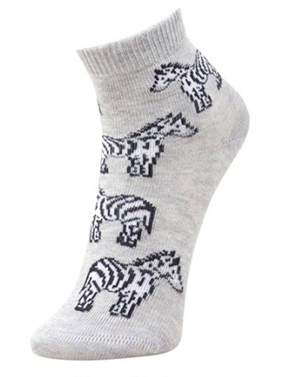 Combo Of 2 Kids Ankle Length Socks:Zebra:Grey, Black - SOC2-AF-ZBGB-6-12