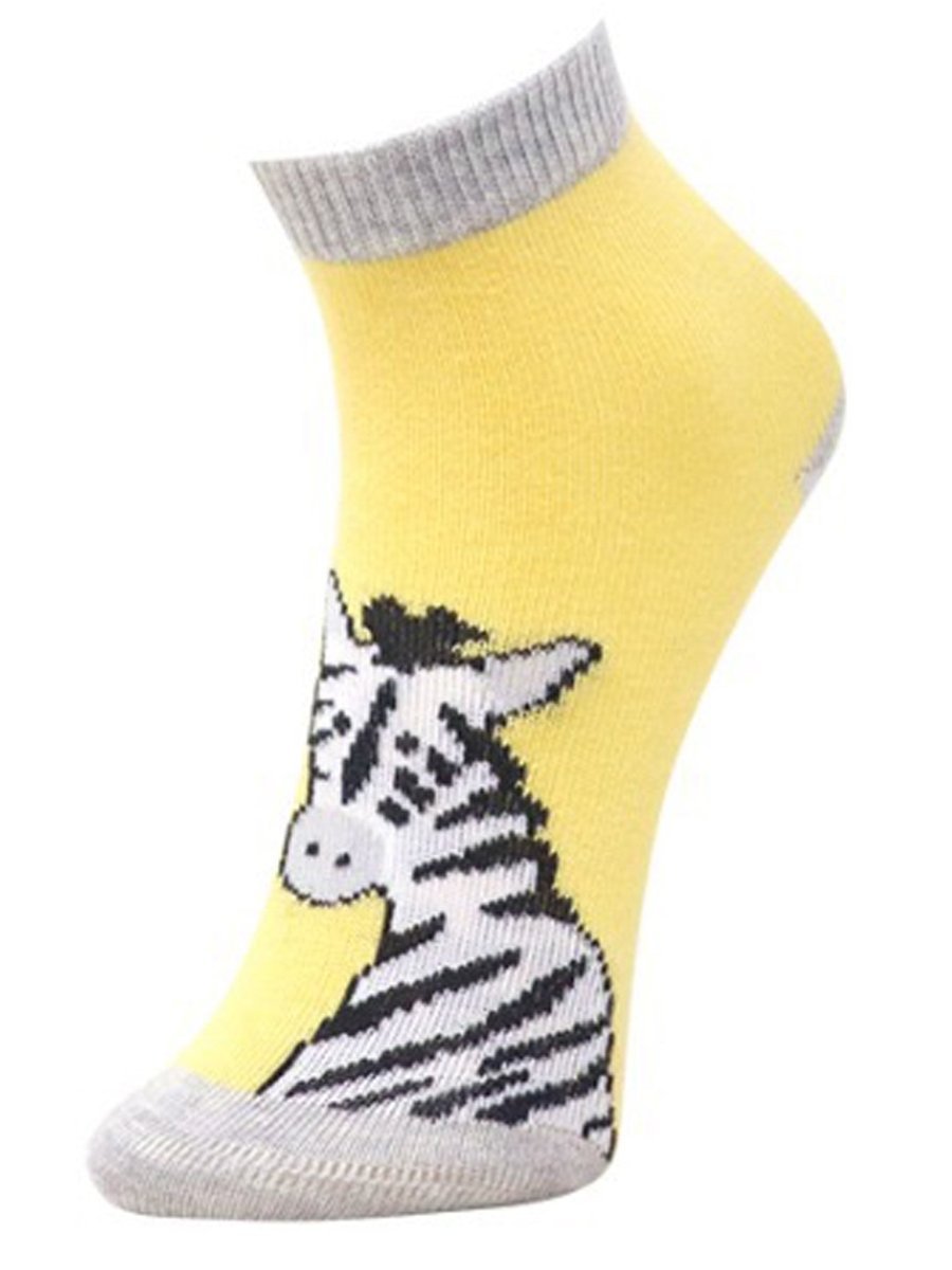 Combo Of 2 Kids Ankle Length Socks:Zebra:Yelllow, Ash - SOC2-AF-ZBYL-6-12