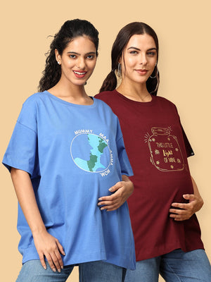 Combo Of 2 Oversized Mumma T shirts - Option A - MAT2 - LTMW - S