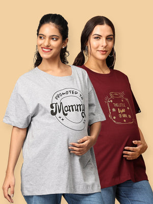 Combo Of 2 Oversized Mumma T shirts - Option A - MAT2 - LTPM - S