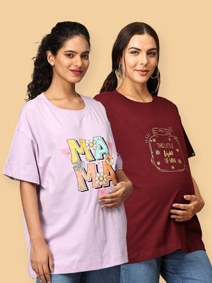 Combo Of 2 Oversized Mumma T shirts - Option A - MAT2 - LTMM - S