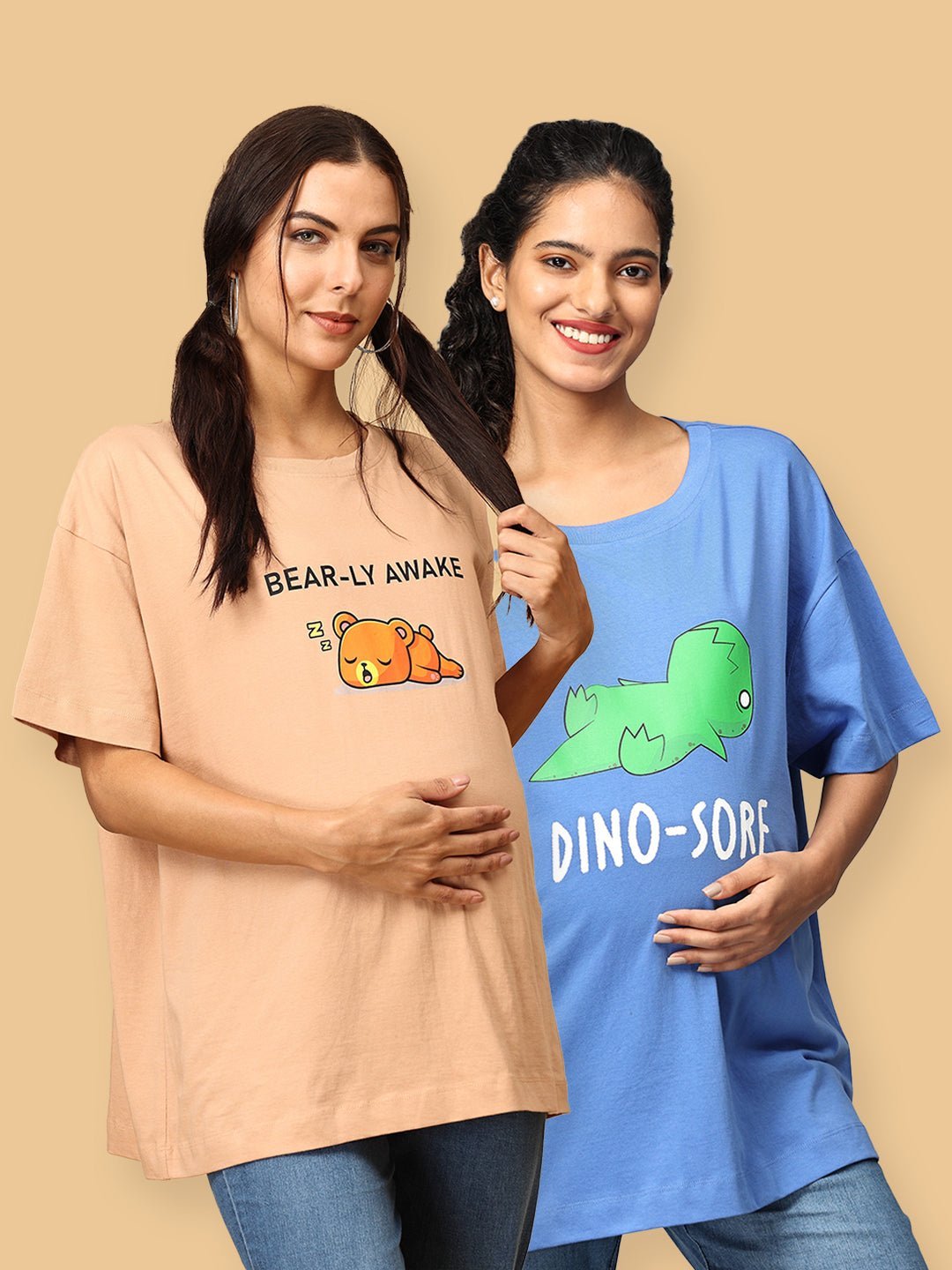 Combo Of 2 Oversized Mumma T shirts - Option A - MAT2 - BADS - S