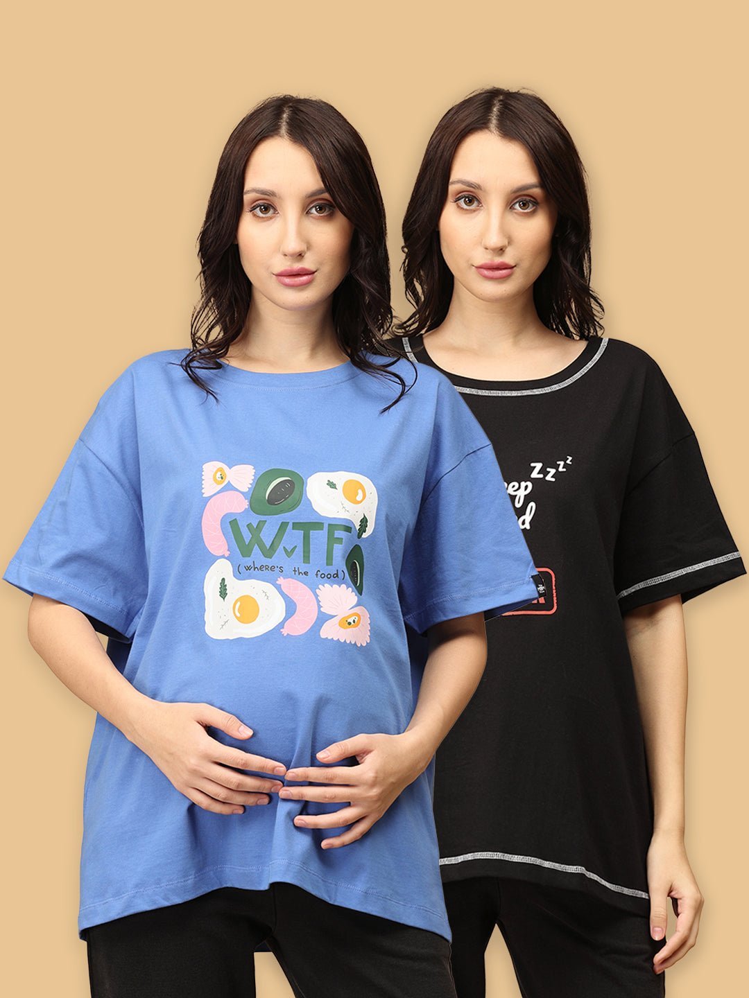 Combo Of 2 Oversized Mumma T shirts - Option C - MAT2 - SC - OFSKWTF - S