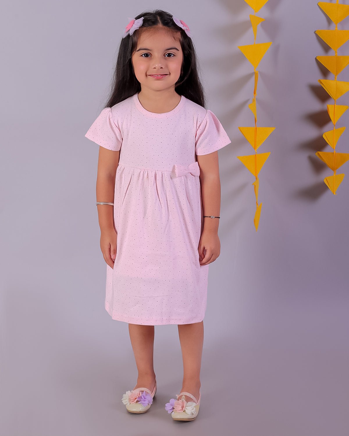 Combo of 2Pink Rabbit & Polka Dotted Girls Casual Dresses