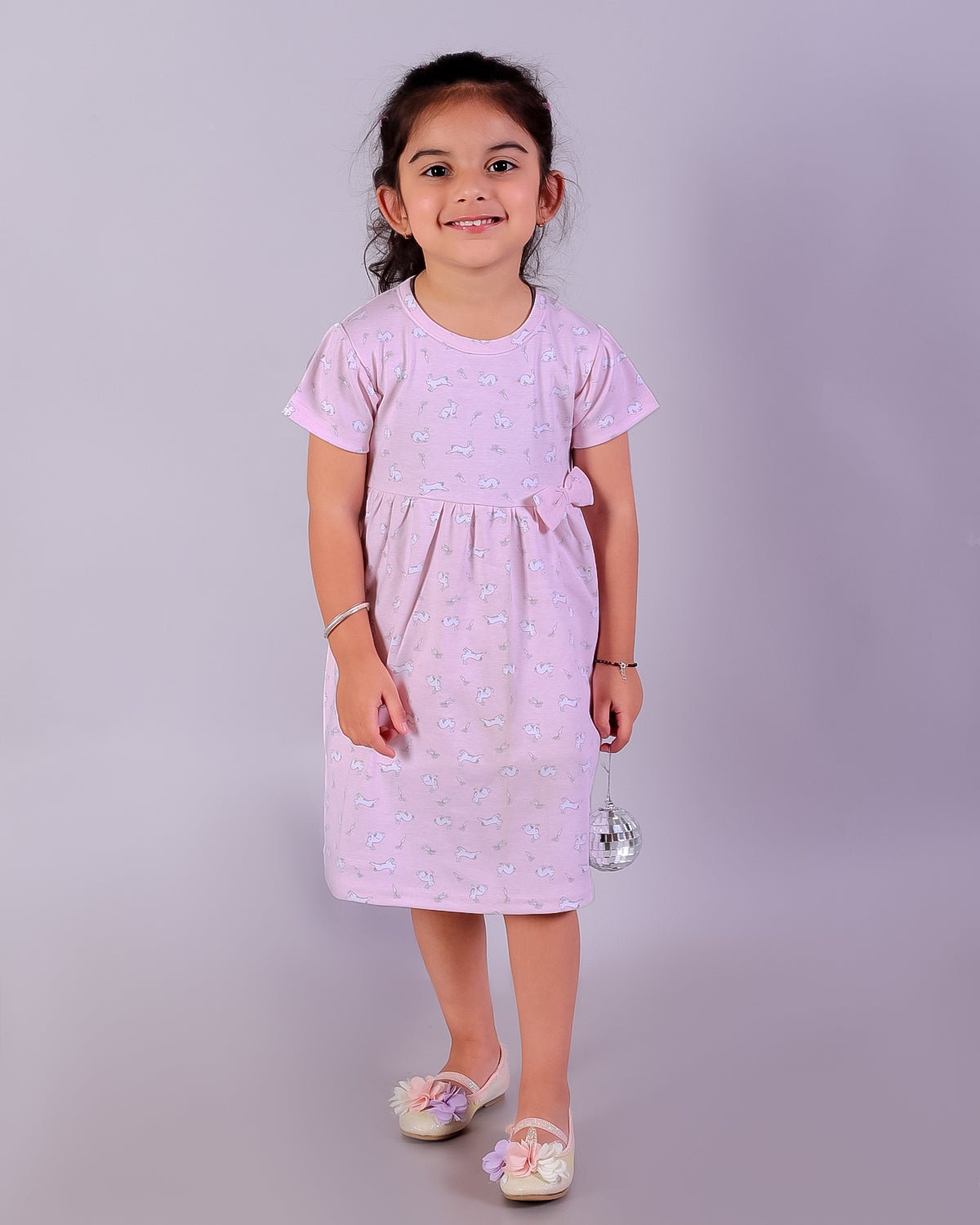 Combo of 2Pink Rabbit & Polka Dotted Girls Casual Dresses