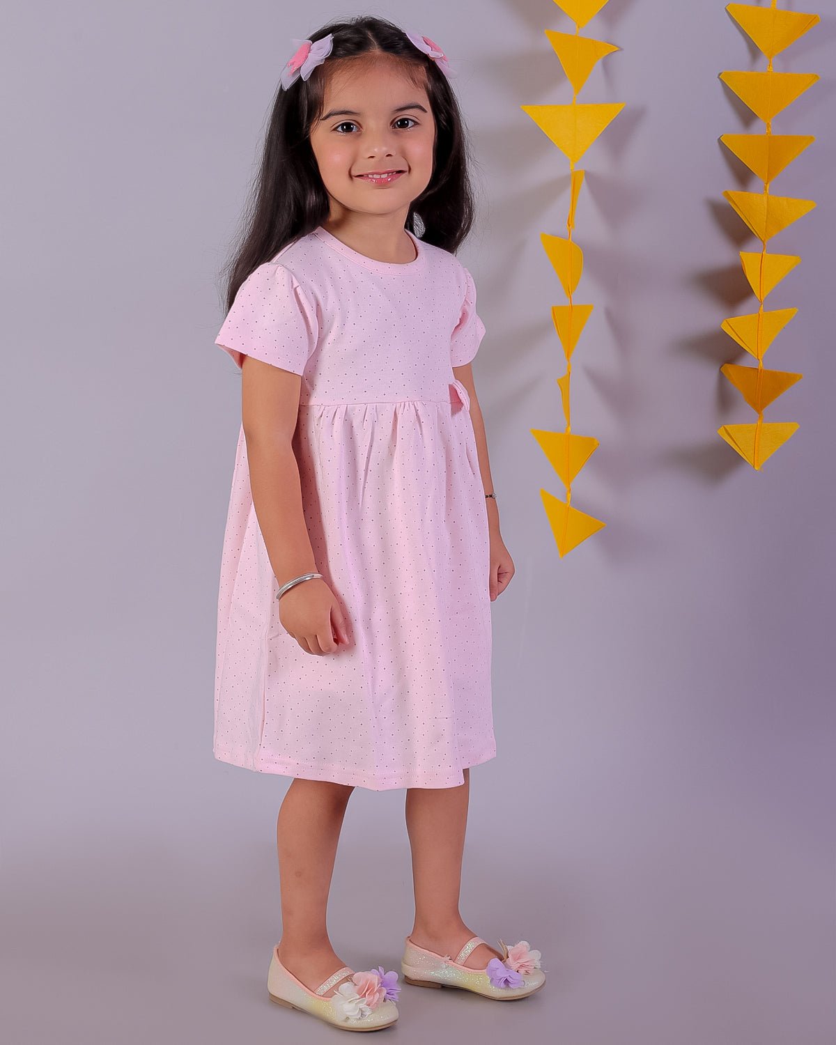 Combo of 2Pink Rabbit & Polka Dotted Girls Casual Dresses