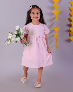 Combo of 2Pink Rabbit & Polka Dotted Girls Casual Dresses