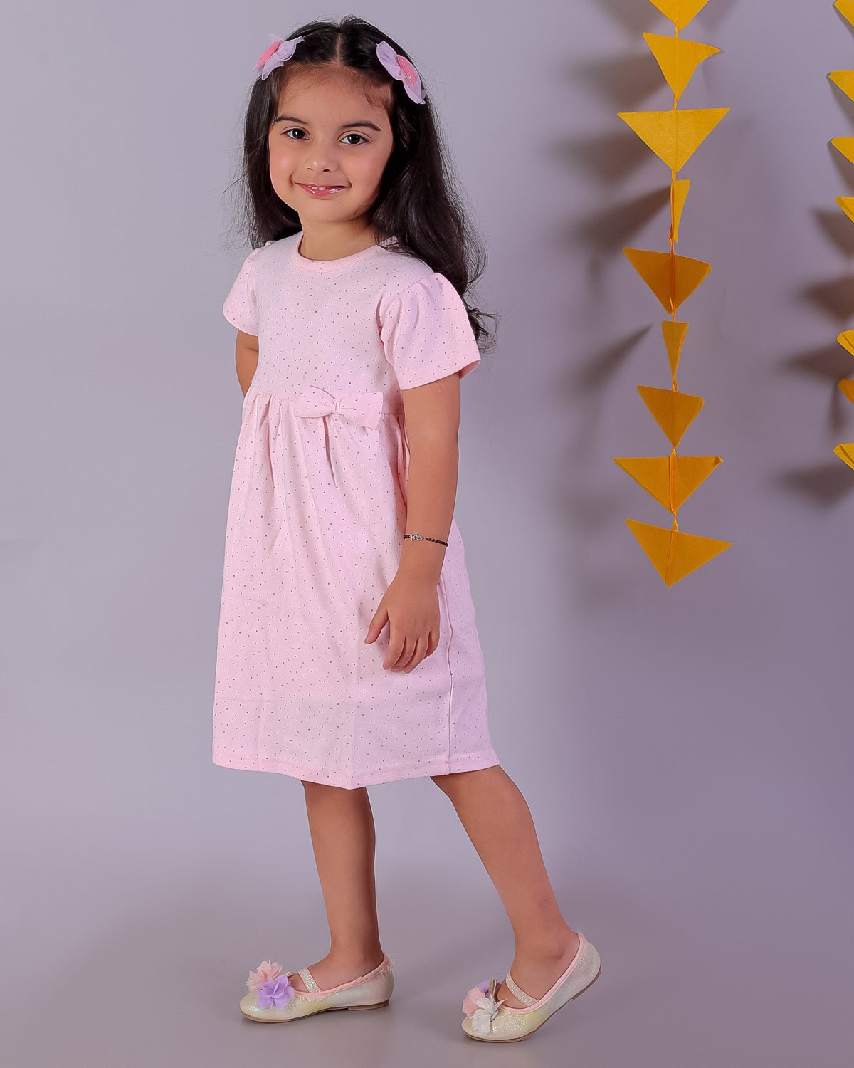 Combo of 2Pink Rabbit & Polka Dotted Girls Casual Dresses