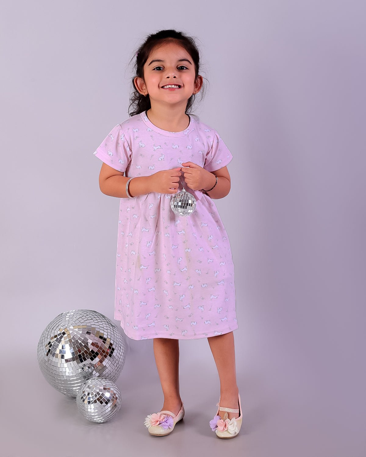 Combo of 2Pink Rabbit & Polka Dotted Girls Casual Dresses