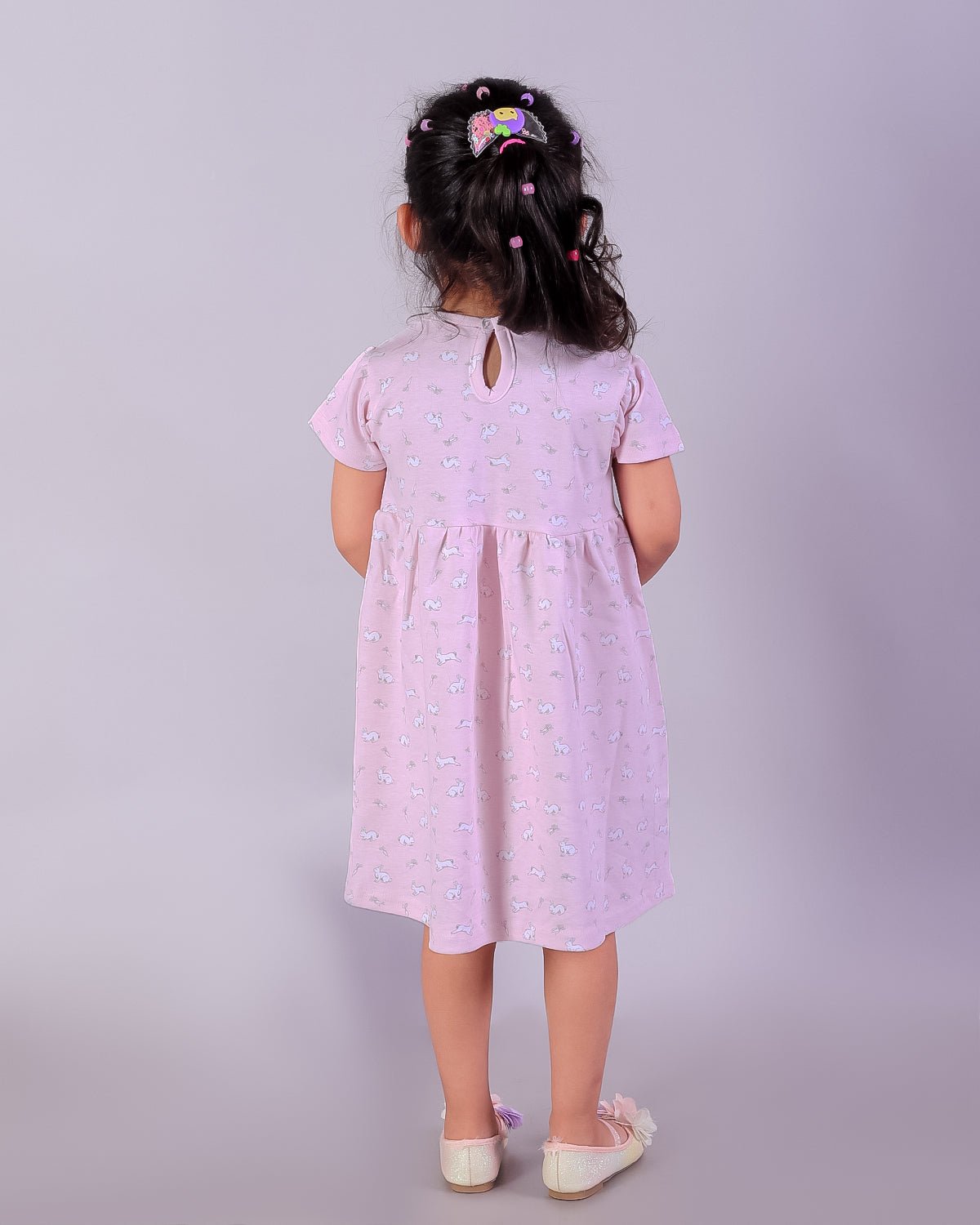 Combo of 2Pink Rabbit & Polka Dotted Girls Casual Dresses