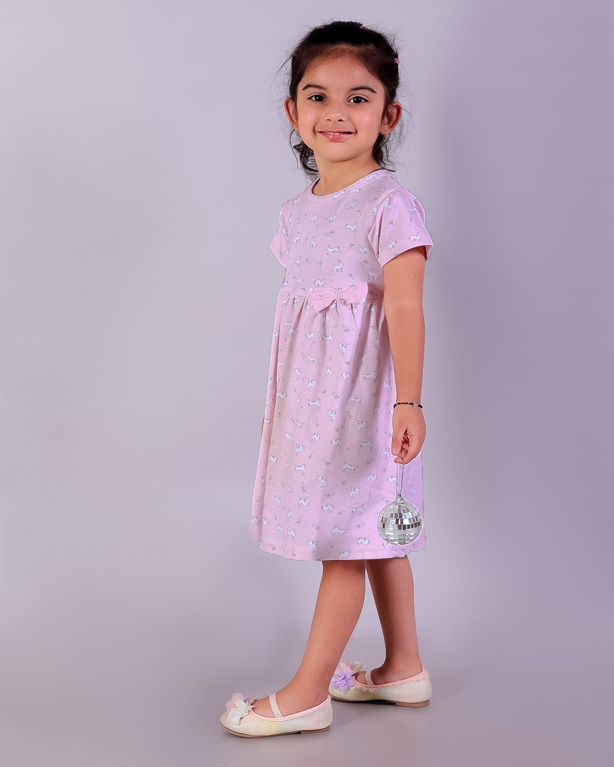 Combo of 2Pink Rabbit & Polka Dotted Girls Casual Dresses