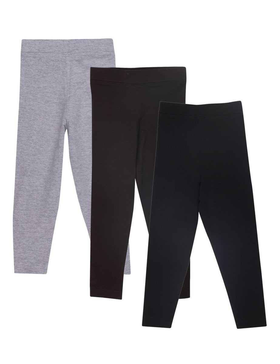 Combo of 3 Girls Full Length Leggings-Black, Brown and Grey - GLLG-3-BBG-0-6