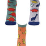 Combo Of 3 Kids Ankle Length Socks:My Dino:Olive, Grey, Orange - SOC3-AF-MOGO-6-12