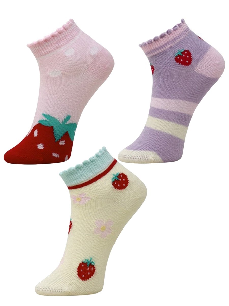 Combo Of 3 Kids Ankle Length Socks:Sweet Berry: Lemon,Pink, Lavender - SOC3-AF-LPL-6-12