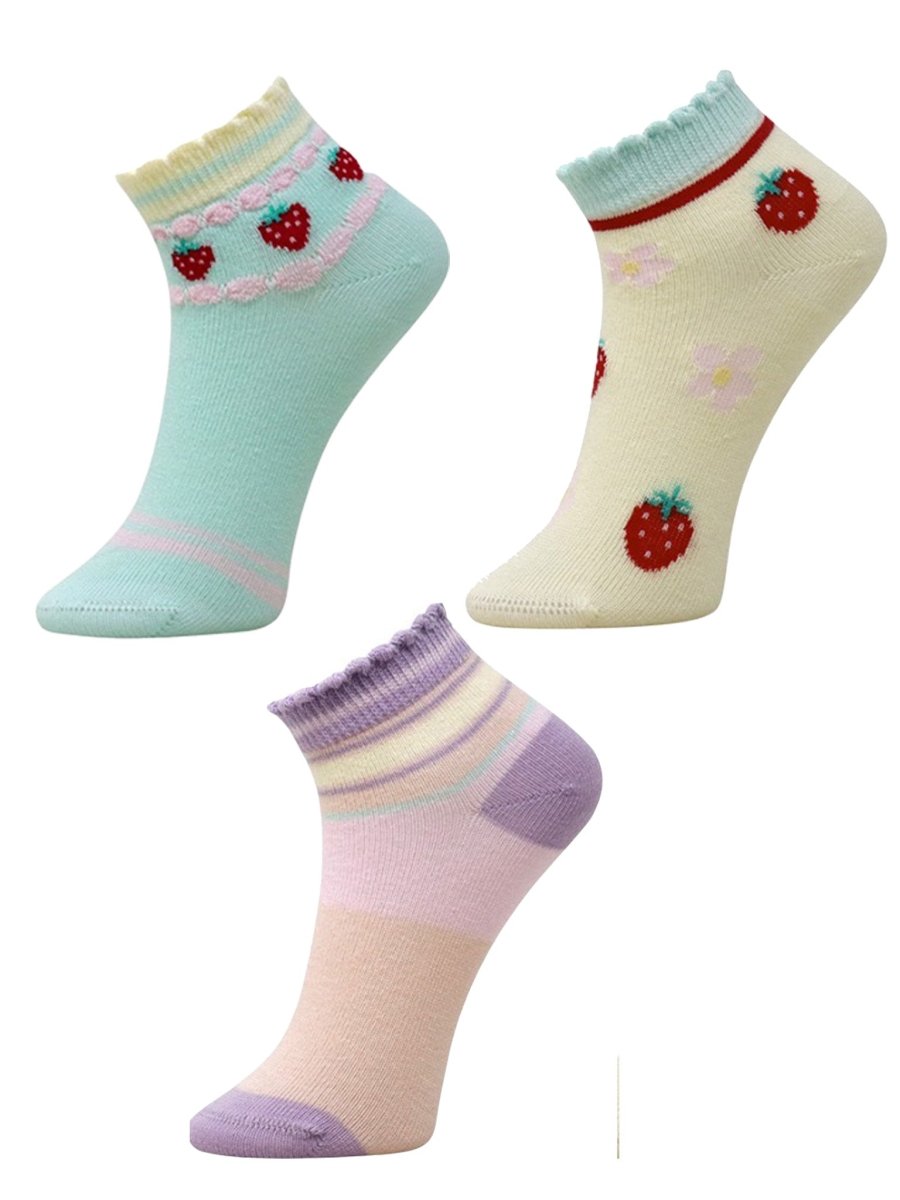 Combo Of 3 Kids Ankle Length Socks:Sweet Berry: Mint, Peach, Lemon - SOC3-AF-MPL-6-12